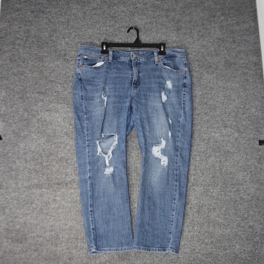 Levis Boyfriend Jeans Womens 20W Blue Distressed Mid Wash Denim